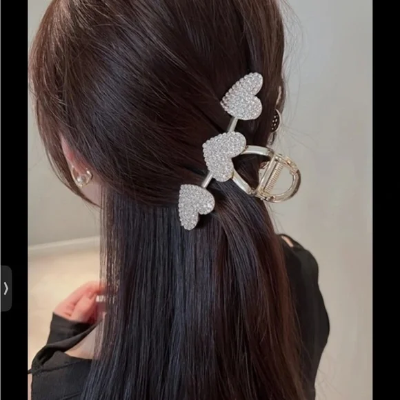 Elegant Gold Heart Hair Clip 2 Golden Hair Clip Heart 1 Rhinestone Hair Clip - Picture 2 of 9